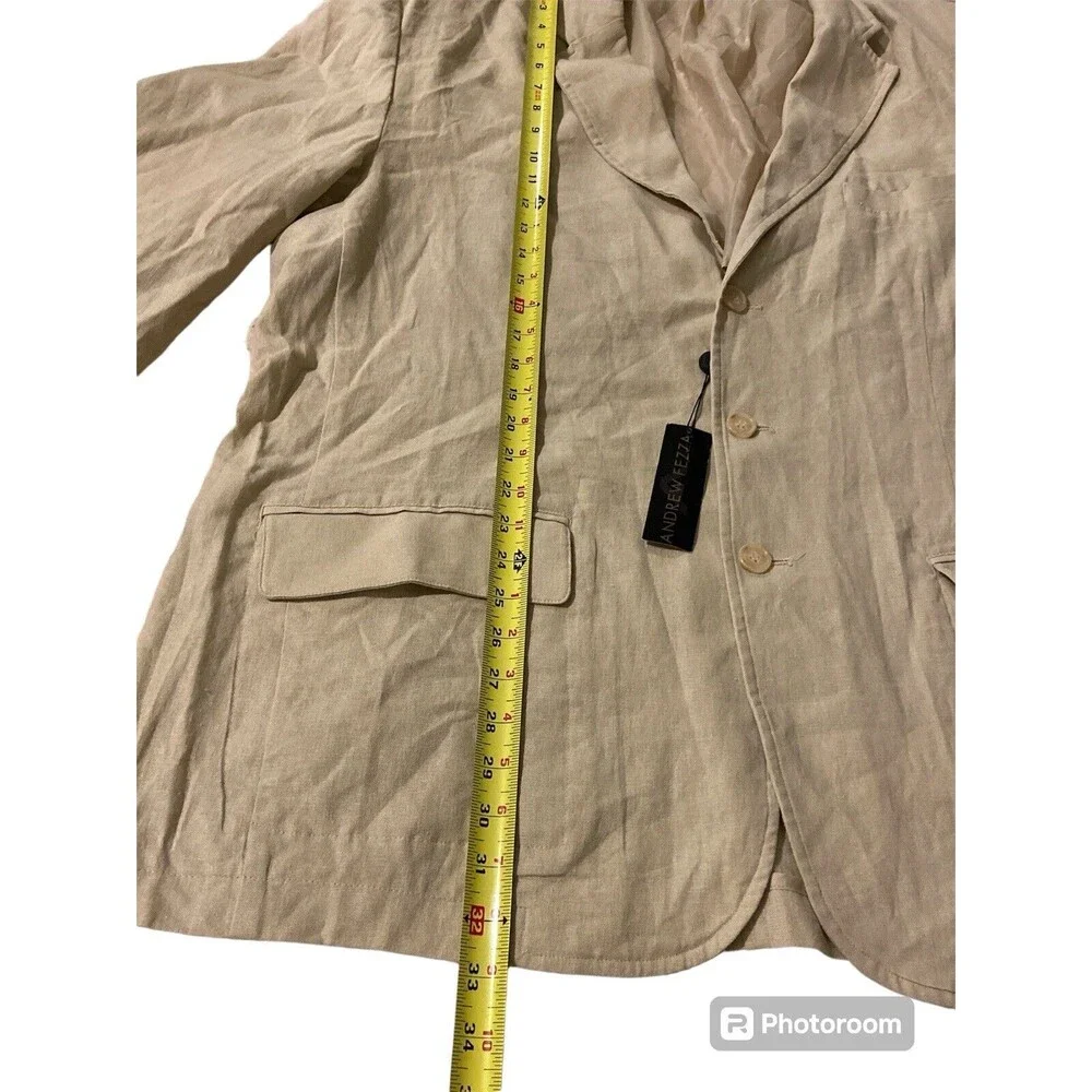 ANDREW FEZZA Men's 2XL Blazer‎ Beige Button Linen/Rayon New
